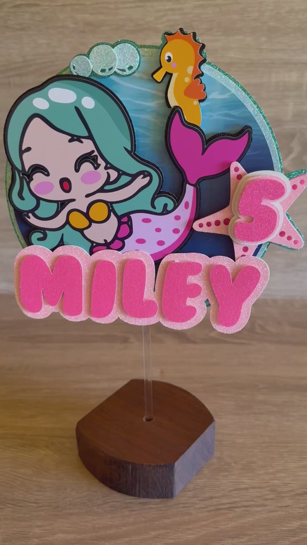 Mermaid Cake Topper – Personalised Name & Age Birthday Decoration