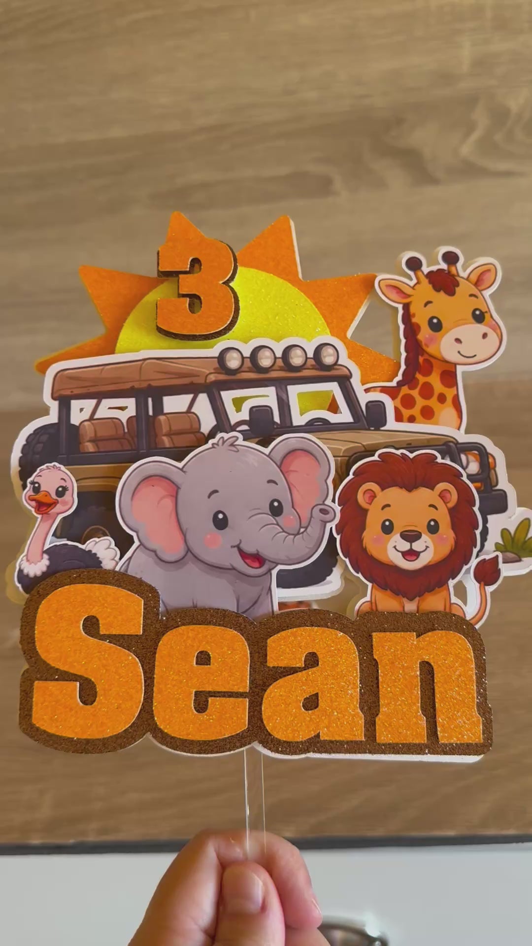 Safari Animal Cake Topper | Personalised Name & Age Birthday Decoration