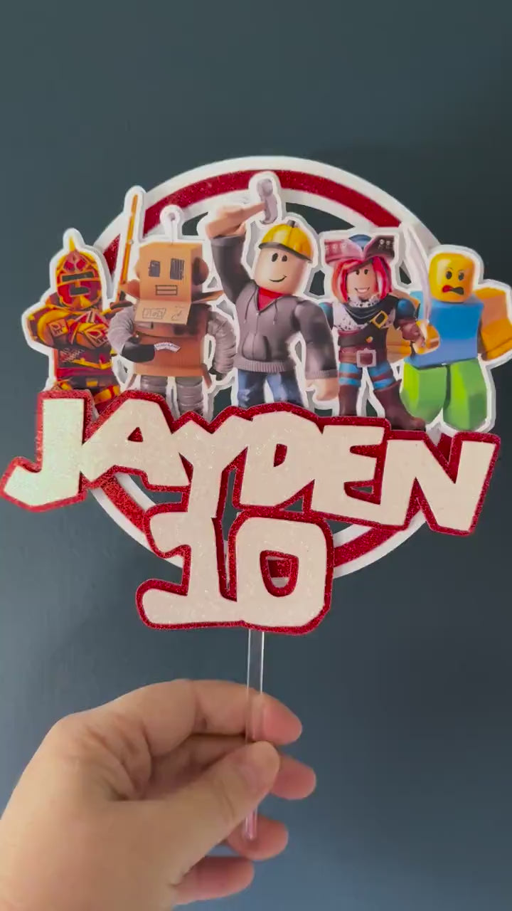 Gaming Birthday Cake Topper - personalised | Gaming Characters, Glitter Card Design