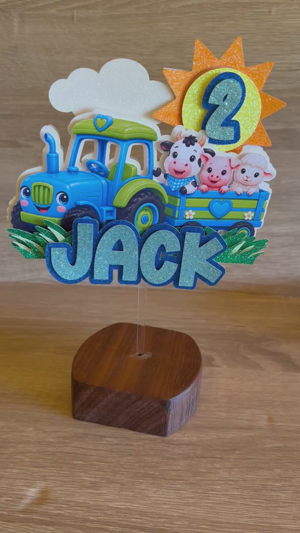 Farm Tractor Cake Topper | Personalised Name & Age Birthday Decoration