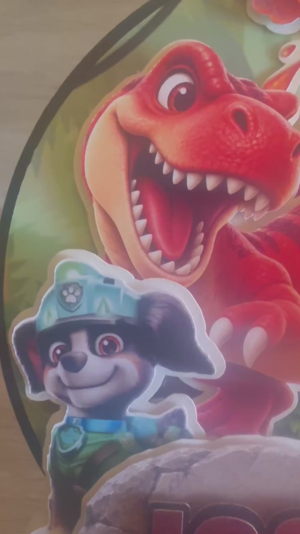 Paw Patrol Dino Movie Cake Topper | Personalised Name & Age Birthday Decoration