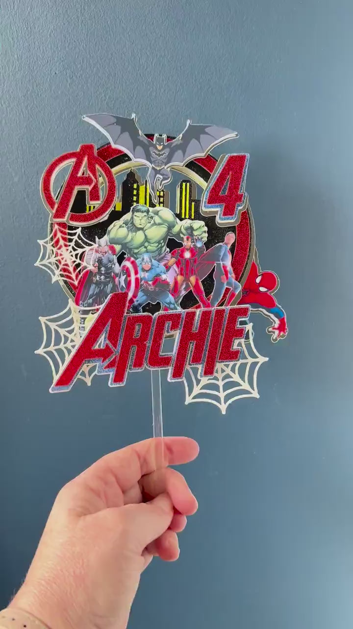 Superhero Squad Personalised Cake Topper | Custom Name & Age Birthday Decoration