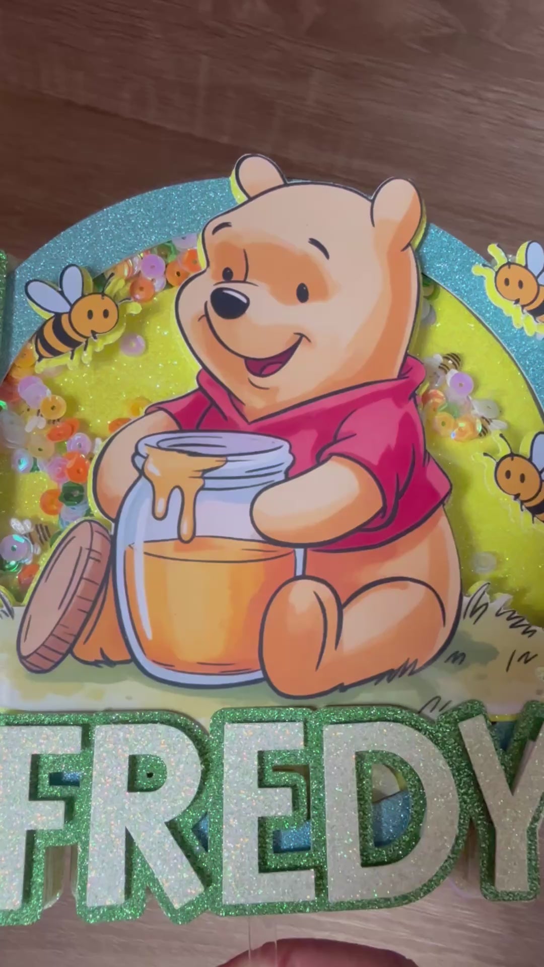 Winnie the Pooh Shaker Cake Topper – Personalised Name & Age
