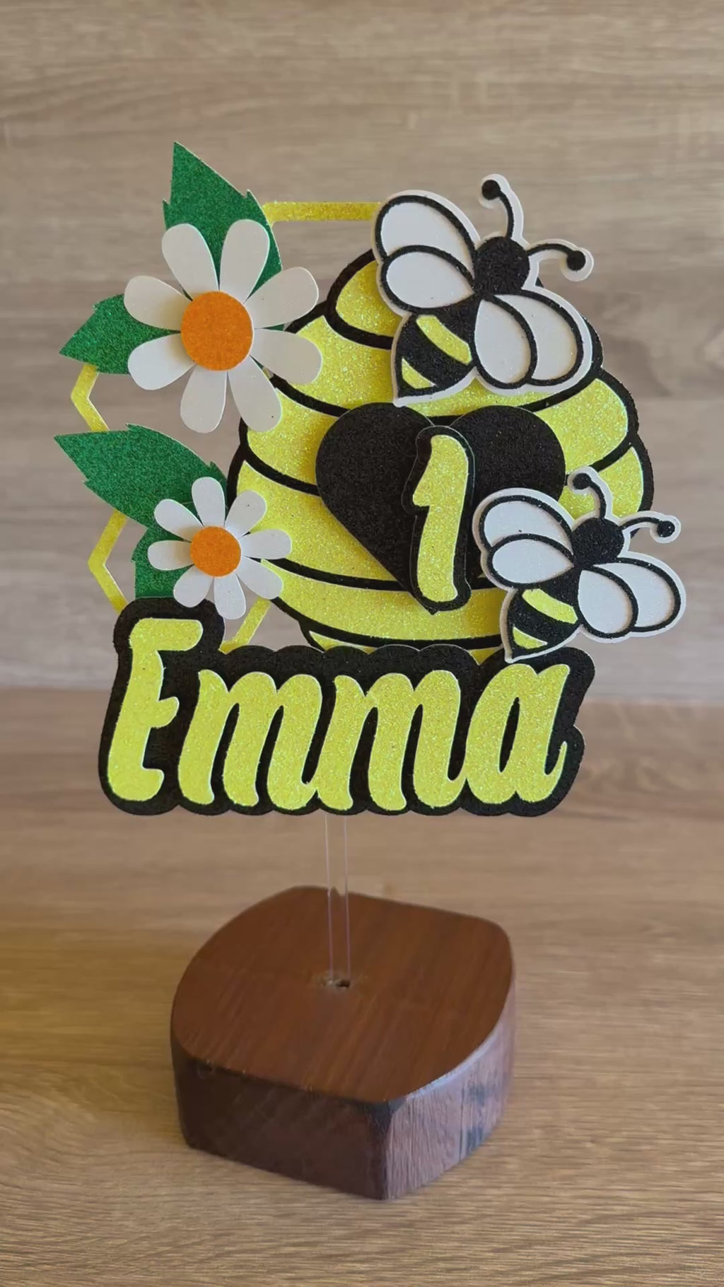 Bee Cake Topper | Personalised Name & Age Birthday Decoration