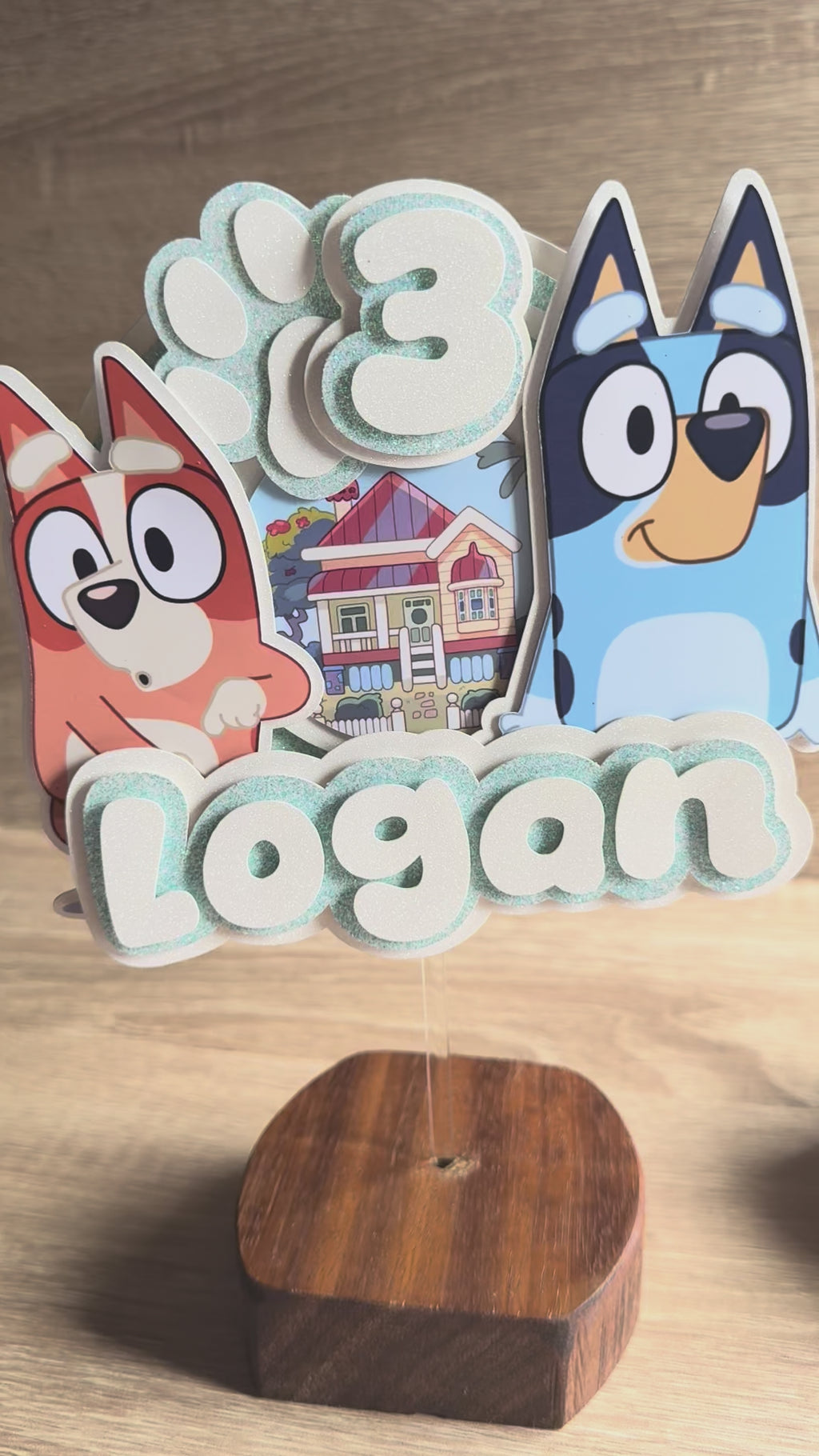 Personalised Bluey Cake Topper | Custom Name & Age Birthday Decoration