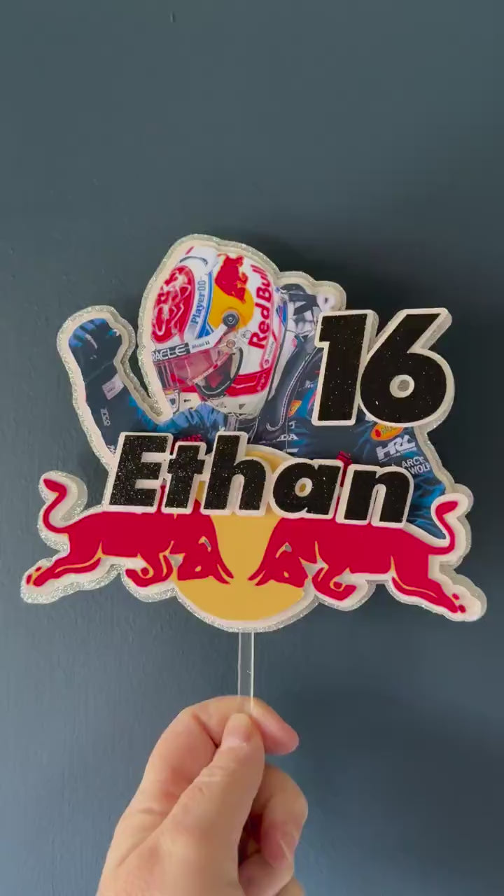 Max Verstappen Personalised Cake Topper | Custom Name & Age Racing Birthday Decoration