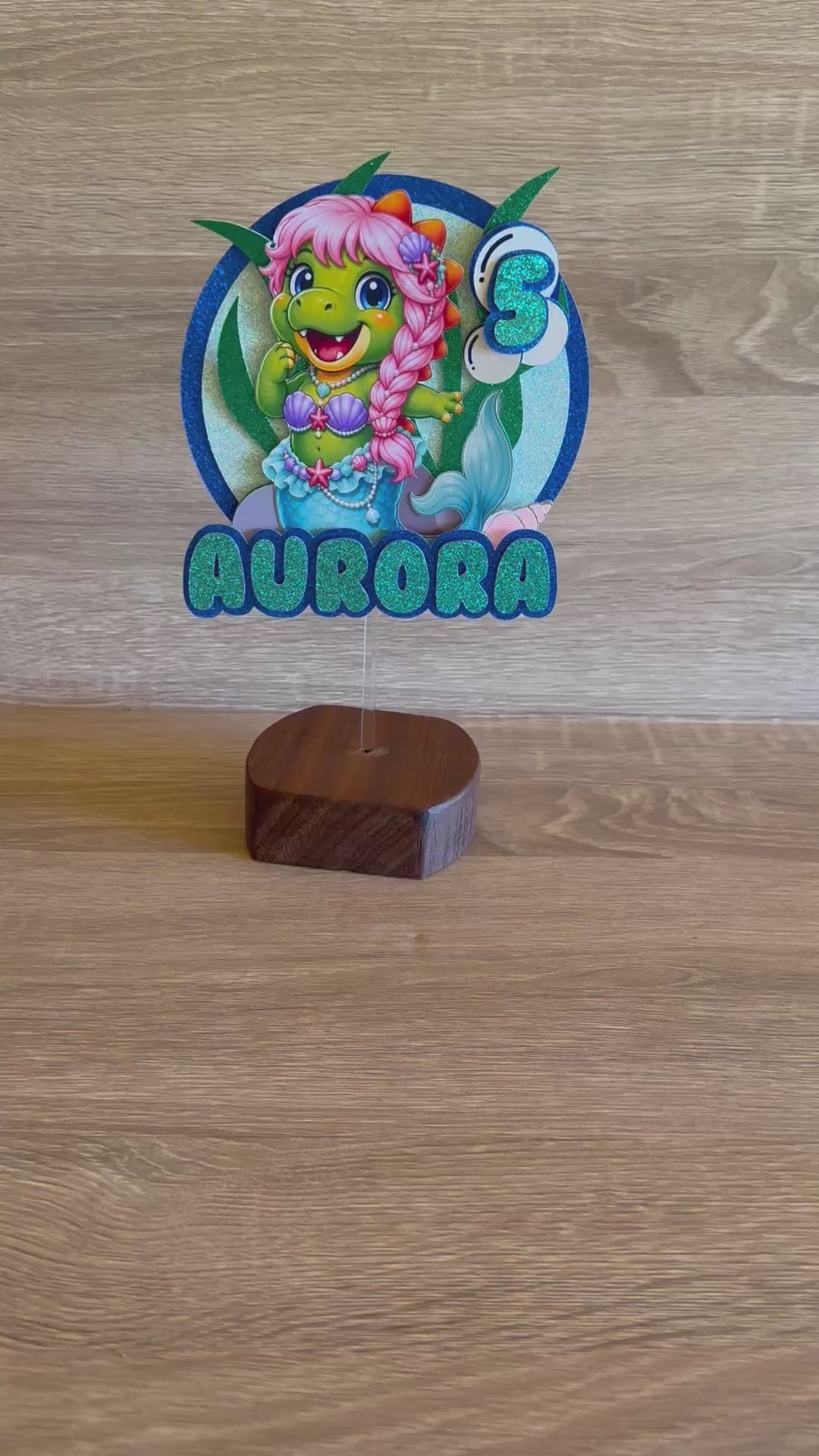 Mermaid Dinosaur Cake Topper | Personalised Name & Age