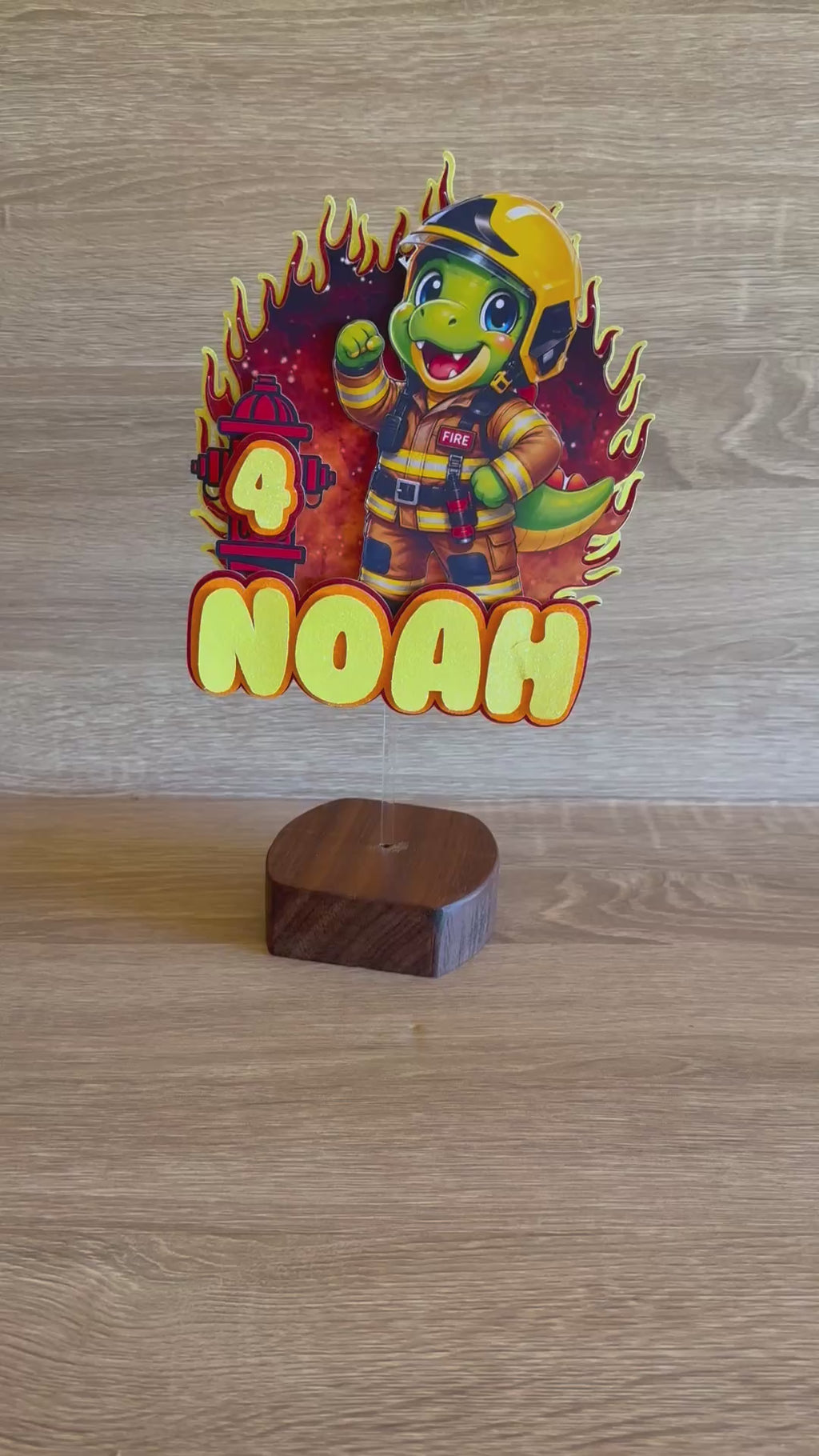 Firefighter Dinosaur Cake Topper | Personalised Name & Age