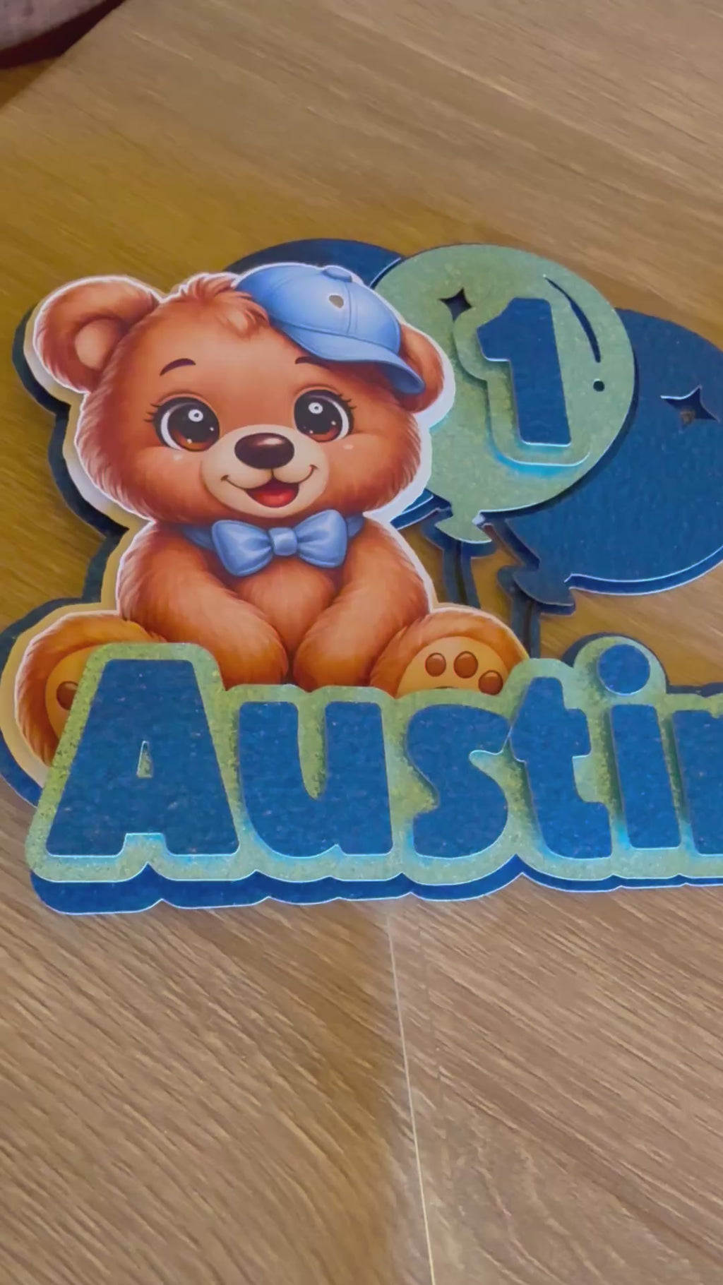 Teddy Bear Birthday Cake Topper | Personalised Name & Age