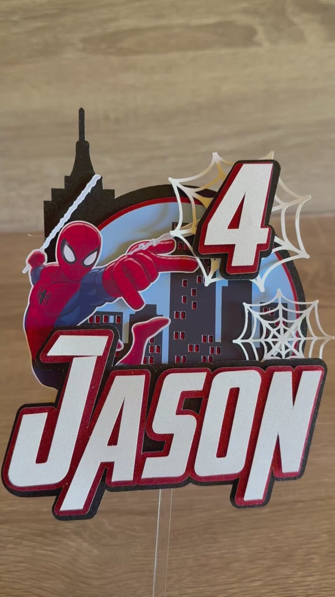 Spider-Man Action Cake Topper | Personalised Name & Age Birthday Decoration