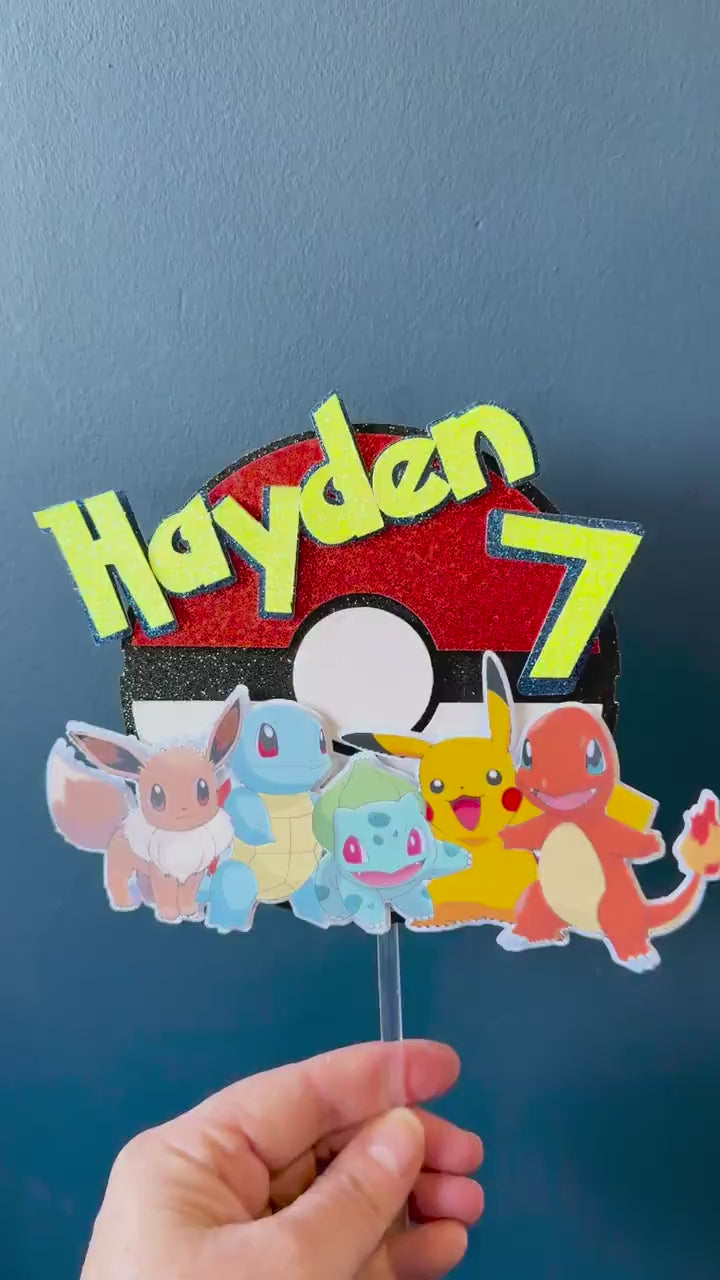 Pokemon Personalised Cake Topper | Any Name & Age | Kids Birthday Cake Topper